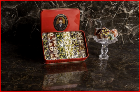 ROUND MIXED TURKISH DELIGHT WITH NUTS METAL BOX  350 GR
